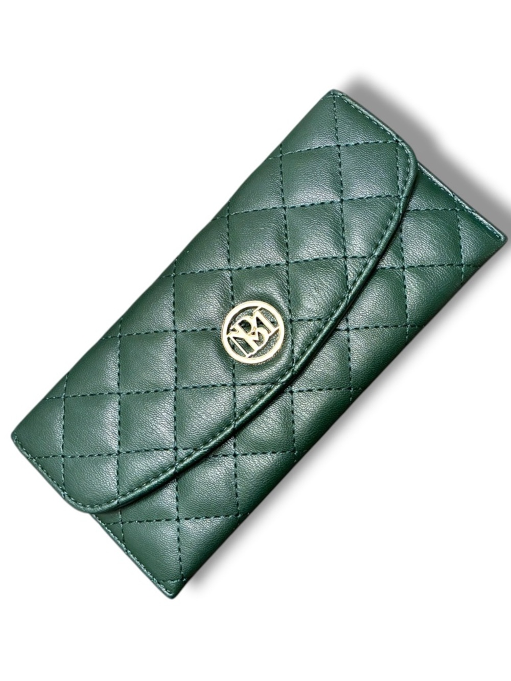 💚 NWT Studio Badgley Mischka Green diamond Quilted Wallet Vegan Leather Envelope